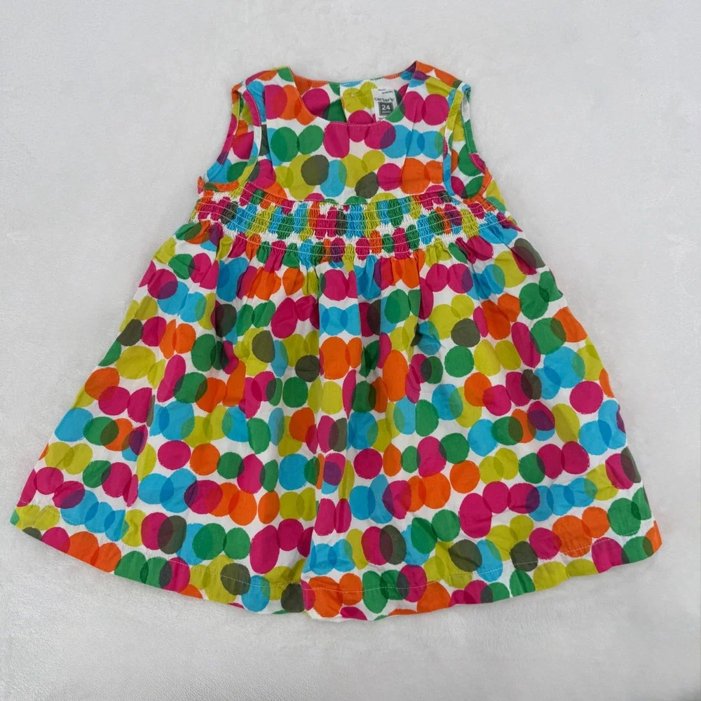 Carters Toddler Girls Multicolor Polka Dot Sleeveless Cotton Dress Size 24M 2010